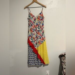 Anthropologie 52 Coversations Colorful Floral Cat Lemon Midi Dress SM